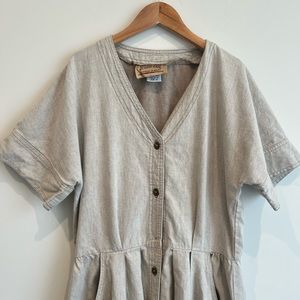 Studio Ease Beige Button Down Short‎ Sleeve Maxi Dress